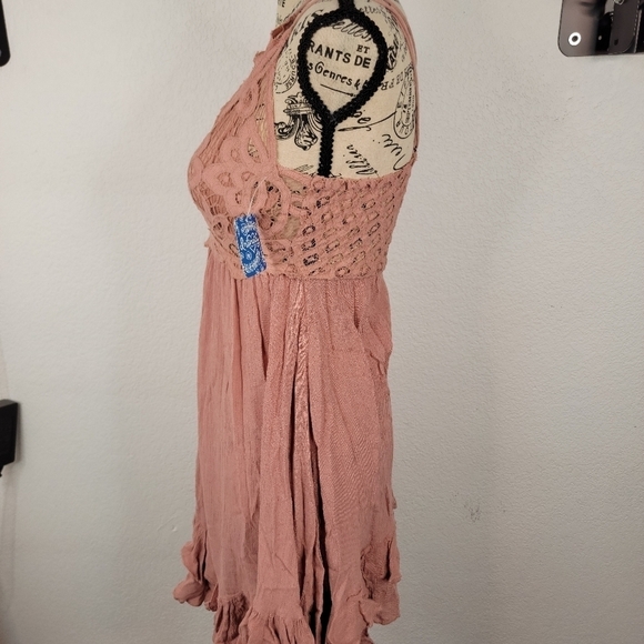 Free People Adella Lace Slip Mini Dress Rose V Neck NEW - Picture 9 of 16